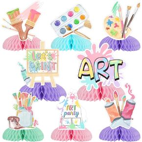 Funmemoir 8pcs Art Birthday Honeycomb Centerpiece, Art Paint Party Decorations Honeycombs Table Decor Painting Table Toppers for Art Painting Themed Birthday Party Baby Shower Girls Decoration