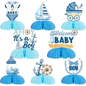Kreatwow Nautical Baby Shower Party Decorations Ahoy It’s A Boy Welcome Baby Honeycomb Centerpieces Watercolor Nautical Baby Shower Table Decorations Ocean Gender Reveal Birthday Party Supplies