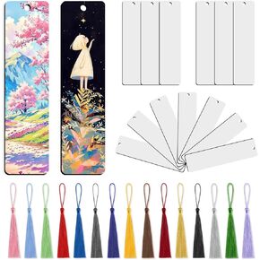 60 Pack Sublimation Bookmark Blanks, Double Sided MDF Sublimation Bookmarks with Hole and Colorful Tassels for DIY Crafts and Custom Design Work