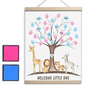 QZCYU Gender Reveal Fingerprint Tree Canvas Guest Books, Baby Shower Decorations, Gender Reveal Party Decorations Gifts Ideas, Baby Shower Party Supplies, Thumbprint Hanging Paintings(12x15in)