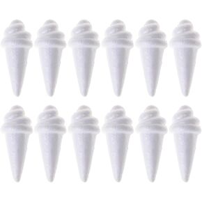 Kichvoe Cupcakes 12pcs Craft Foam Ice Cream White Balls Shapes Polystyrene Foam Cones Pretend Play Ice Cream Models for Christmas Wedding Decoration Diy Arts Craft