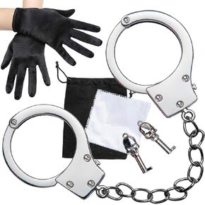 Handcuffs Metal with Keys – Realistic Police Style Costume Prop for Halloween, Stage Use, Law Enforcement Training, or Display(Silver)