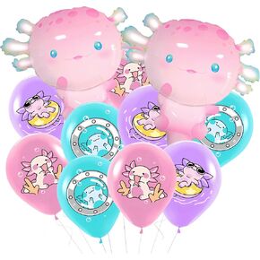 17Pcs Axolotl Balloons/Cute Axolotl Birthday Party Decorations/Aluminum Foil Axolotl Inflatable Balloon for Summer Beach Party Supplies/Animal Protection Theme Activities/Summer Camps/Beach Picnics