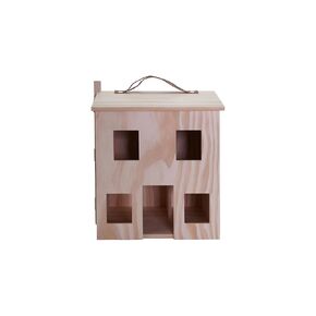 Creative Co-Op Wood Doll House with Faux Leather Handle and Metal Latch