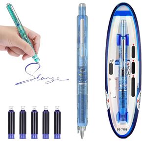 0.38MM Fountain Pen Retractable 2025 New Black Ink Transparent Barrel Includes 5 Refillable Ink Cartridg, Smooth Writing Fountain Pen for School Office (Green, Blue)