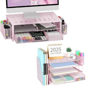 gianotter 4T Paper Organizer + Monitor Stand with Storage (Pink)