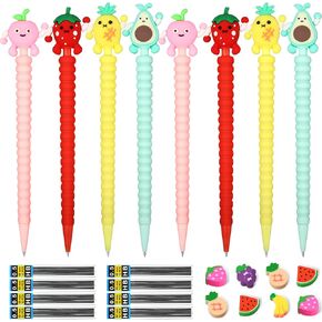 Chinco 24 Pieces Cute Mechanical Pencils with Fruit Erasers and Refills Pastel Pencils with Fun Toppers for Girls Kids Students School (0.5 mm)