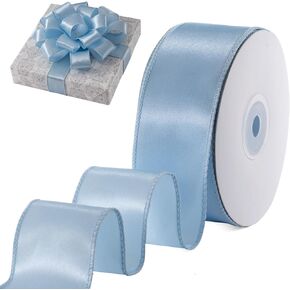 Light Blue Satin Wired Ribbon 1.5 Inch X 20 Yards Light Blue Wired Ribbon for Gift Wrapping Christmas Tree Decoration Bows Making Wreath DIY Crafts Wedding Decor and Home Decor