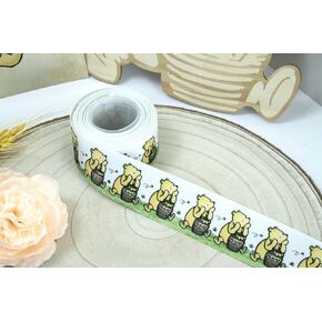 Winnie Ribbons 10 Yards Bear Ribbon for Decorations Baby Shower Party Birthday Decor Classic Grosgrain Ribbon (1 Roll - 1.5inch Wide, Single Winnie)