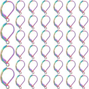 1 Box 40Pcs Leverback Earring Findings Stainless Steel Earring Hooks Bulk French Wire Rainbow Color Lever Back Small Huggie Earring Hooks for Jewelry Making Supplies DIY Craft Women Beginner