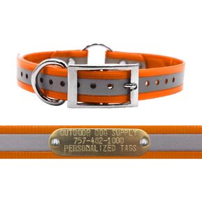 Outdoor Dog Supply's 1" Wide Reflective Ring in Center Dog Collar Strap with Custom 3/4" Tag (18" Long, Reflective Orange)