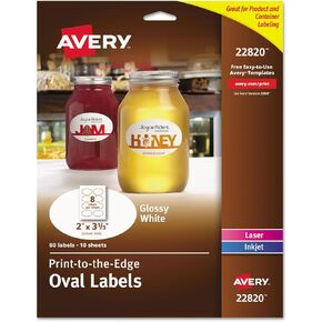 Avery 22820 Labels, Oval, 2-Inch x3-1/3-Inch, 80/PK, Glossy/White