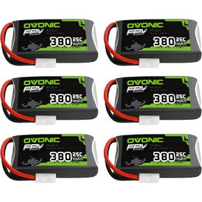 OVONIC 3.7V 25C 380mAh 1S Lipo Battery with Molex Plug [1 Package Including 6 Batteries]