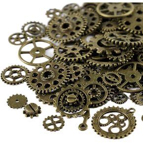 200g Metal Setampunk Gears Antique Steam Punk DIY Earrings Charms Supplies for Craftings Making Halloween Accessories (Multicolor)