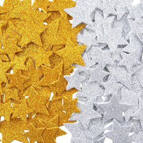 Alpinleux 100 Pcs Glitter Foam Star Stickers, 4 Sizes Gold & Silver, Self-Adhesive Decorative Foam Stars for Crafts, Scrapbooks, Cards & Parties