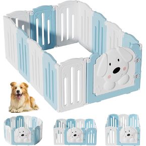 Foldable Dog Play Pen Indoors, Non-Slip Sturdy Puppy Playpen with Door, 25.5" H 10-Panel Adjustable Shape Dog Fence Pen for Small/Medium Dogs, Thickened, Easy to Store