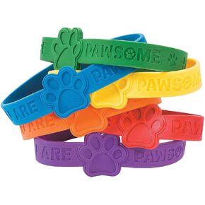 Fun Express Paw Print Rubber Bracelet - 24 Pieces - Educational And Learning Activities For Kids