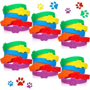 Chalyna 36 Pieces Paw Print Rubber Bracelets Paw Print Silicone Wristband Dog Patrol Stretch Bracelets in 6 Solid Colors Animal Theme Waterproof Wristband for Student Activity Party Supplies