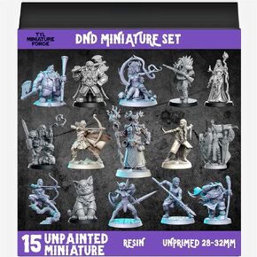TYL | DND3 15-Piece Miniature Set – Unpainted 32mm Resin Miniatures for DND, Pathfinder & Tabletop RPGs – High-Detail Fantasy Models for Dungeon Masters & Miniature Painters