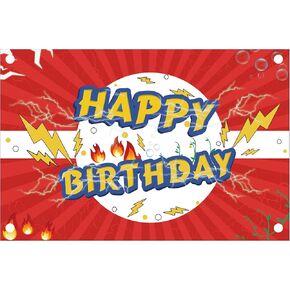Red Lightning Party Decorations Kid Birthday Party Supplies Banner Backdrop Boys and Girls Happy Birthday Backdrop
