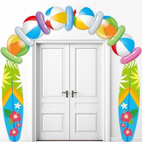 Beach Ball Surfboard Porch Banner Summer Birthday Decorations Pool Party Banner Backdrop, Beach Themed Door Hanging Porch Sign Decor for Hawaii Tropical Party Supplies Luau Photo Booth Props Outdoor