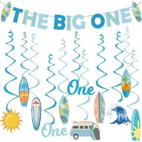 The Big One Theme Banner Boy 1st Birthday Party Decorations,Surf First Birthday Party Decor Supplies for 1 Year Old Boy