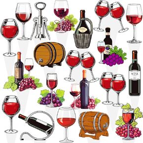Red Wine Cupcake Toppers 48Pcs Red Wine Party Decorations Wine Cupcake Decorations Cheers Birthday Decor for Wind Theme Party Supplies