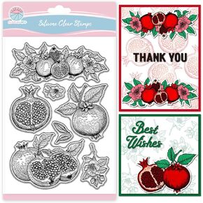 GLOBLELAND Pomegranate Clear Stamps Flower Branch Silicone Stamp Fruits Transparent Stamps for DIY Scrapbooking and Cards Making Photo Album Journal 6.3x4.33inch