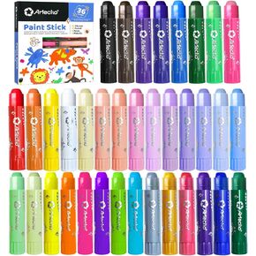 Artecho Paint Sticks, 36 Colors Including 12 Classic Colors, 12 Pastel Colors, 6 Neon Colors and 6 Metallic Colors, Washable Tempera Paint Sticks for Kids