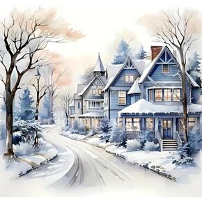 MOMDEDP 5D Winter Diamond Painting Kits for Adults Beginners,Christmas Winter House Diamond Art Kit,DIY Full Round Drill Countryside Diamond Dot Gem Art Kits for Adults,Home Wall Decor 12x12Inch