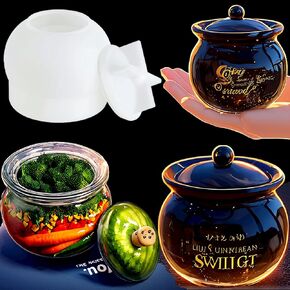 Magic Cauldron Resin Molds with Lid – Versatile Jar Silicone Molds for Epoxy Resin & Plaster – Reusable DIY Spice Jar & Candy Container