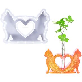 Cat Resin Molds for Vase Plant Propagation Station,Epoxy Silicone Molds with 1 Test Tubes for Hydroponic, Flower Holder (B)