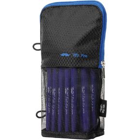 Mr. Pen- Standing Pencil Case Pouch, Sit & Lay Mesh-View Design, Black with Blue Zipper, Interior Pocket & 2 Elastic Binder Loops, Cute Pencil Case for Girls and Boys