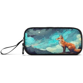 J JOYSAY Red Fox Night Sky Stars Pencil Case Pouch Big Capacity Pencil Bags with Zipper Portable Pencil Box Large Pen Bag for School College Office Travel