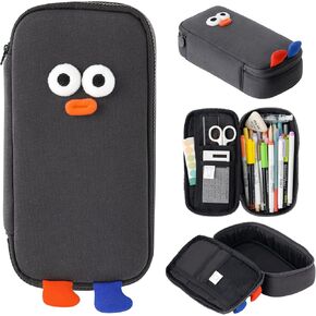 Pencil Case - Adorable Character Design- Cute and Fun Pencil Pouch with Enough Capacity for Students (Black)