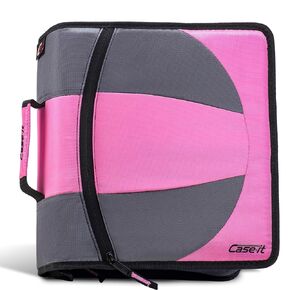 Case-it The Dual 2-in-1 Zipper Binder | Two 1.5-Inch D-Rings, 600 Sheet Capacity, Pencil Pouch & Multiple Pockets | School & Office Organizer with Shoulder Strap | Dual-101 Light Pink