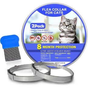Flea and Tick Collar for Cats, 8 Months of Cat Flea Collar Protection 2 Collars Made with Premium Plant Based Essential Oil Waterproof