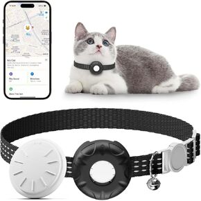Cat Tracker, Cat Tracker Collar with Safety Elastic Buckle, Works with Any Collar,Compatible with Apple Find My App (Only iOS), No Monthly Fee, Waterproof, Black