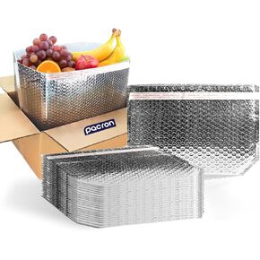 50 Pack Insulated Box Liners 12x12x12 – Self-Seal Insulated Shipping Bags for Food and Perishables – Water-Resistant Thermal Foil Bubble Liners Made in the USA