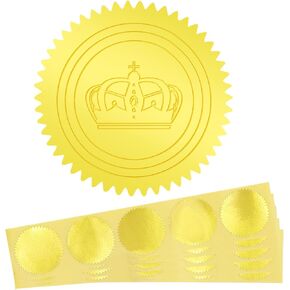 Gold Foil Seal Stickers | 1.75" Scalloped Edge | Self-Adhesive | 100 Pack | for Envelopes, Certificates, Notary Seals & Embossing