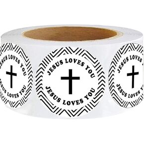 Besttile Christian Jesus Loves You Stickers,500 Pcs Religious Cross Design Label Faith Stickers for Items Gift,Baptism, Confirmation, Christening, First Communionn,1.5 Inch