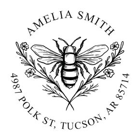 Bee Address Stamp, Round Address Stamps Self Inking Personalized, 1.5 x 1.5 inches