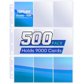 500 Pack Trading Card Sleeve Pages,9 Pockets Double Sided Binder Sheets for 3 Ring Binder,Hold 1800 Cards Fit for MTG,TCG,Baseball,Sports Standard Cards