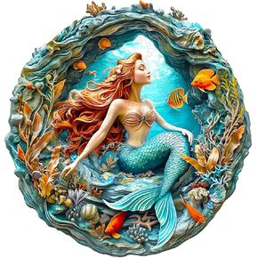 KAAYEE Wooden Puzzles for Adults Visual 3D Mermaid Wooden Jigsaw Puzzles for Adults 280 Pieces Wood Puzzle Gifts for Adult and Kids Mermaid Puzzles(13.4 * 13.4in)