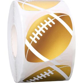 Whaline 500Pcs Gold Foil Football Stickers Roll Self-Adhesive Sports Ball Label Stickers Decal for Sports Party Game Day Birthday Party Favor Decor