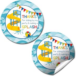 Waterslide Fun Birthday Thank You Sticker Labels for Boys, 40 2" Party Circle Stickers by AmandaCreation, Great for Party Favors, Envelope Seals & Goodie Bags