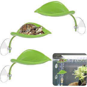 Turtle Basking Platform,3PCS Tree Frog Tank Accessories,Leaf Shape Reptile Basking Platform with Suction Cups for Geckos, Frogs & Turtles,Turtle Tank Decor & Terrarium Accessories(Green)