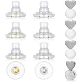 18K Gold and White Silicone Earring Backs Replacements and Silver Heart Earring Lifter Backs for for Droopy Ears Heavy Earrings, Hypoallergenic Secure Locking Earring Backs (9 Pieces)