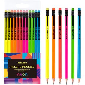 Pre-Sharpened Pencils #2 Neon Pencils for Kids Fun Number 2 Pencil with Erasers for School, Office, Writing, Drawing, 12 Count