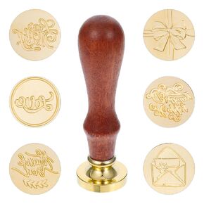 Blessing Wax Seal Stamp Gift Box Set, Vintage 6 Sealing Stamp Heads + 1 Wooden Hilt, Wax Stamp Kit for Party Invitations, Envelopes, Cards and Gift Packaging